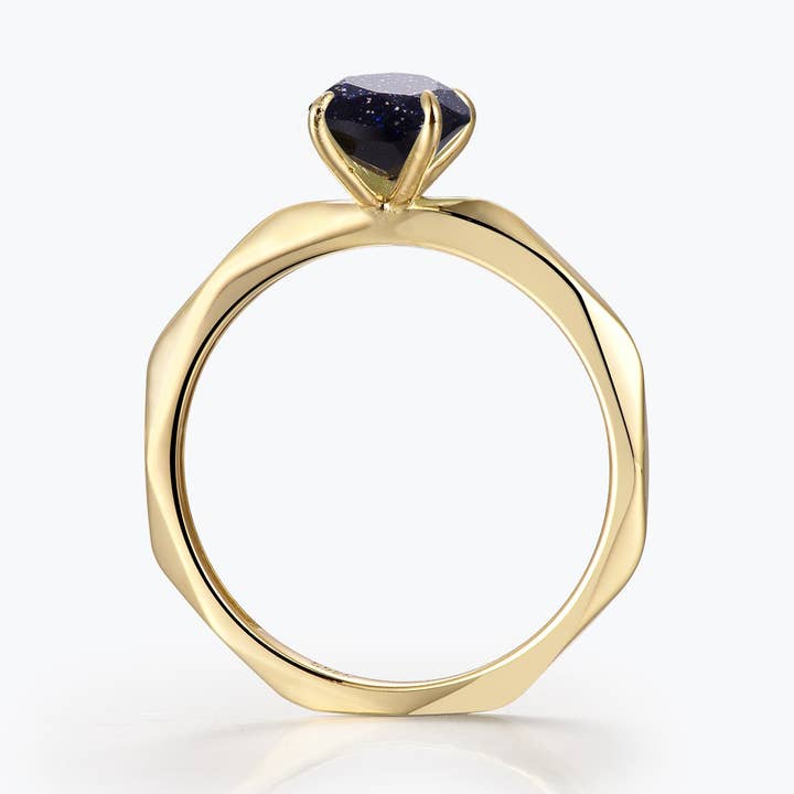 Dissoo® Gold Pear Blue Goldston Multi-faceted Engagement Wedding Ring for wholesale by Dissoo