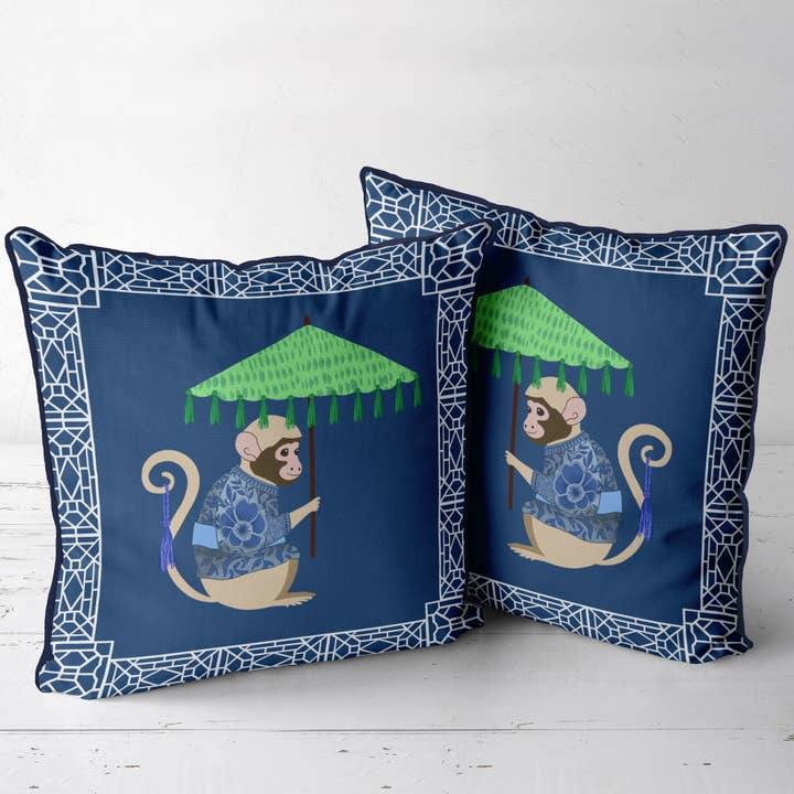 Almofada decorativa ou almofada de exterior Monkey Parasol Chinoiserie por atacado de FabFunky Ltd