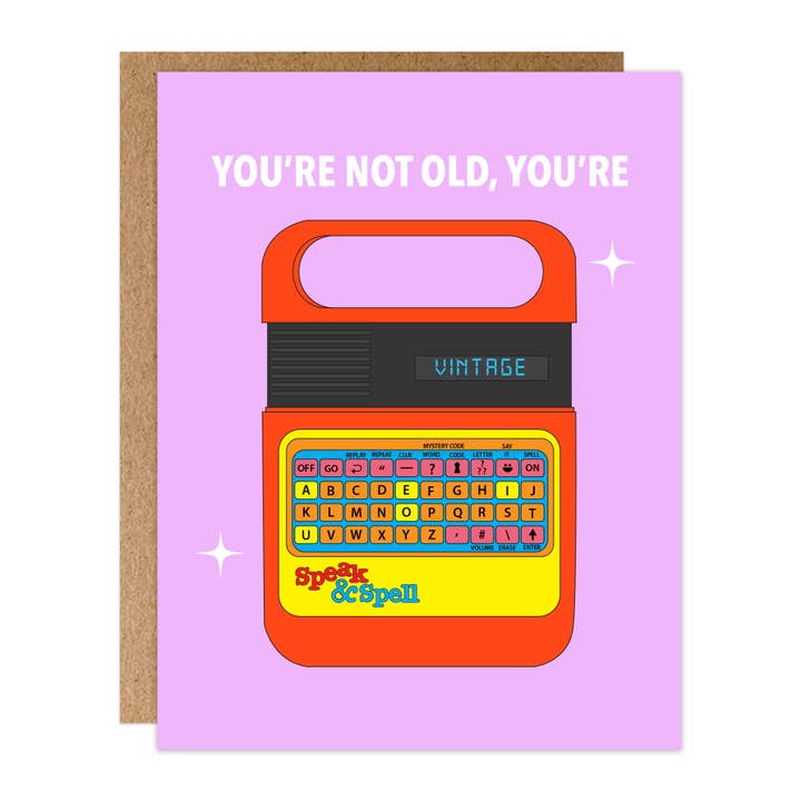Speak & Spell Vintage Card for wholesale by Poppermost Prints