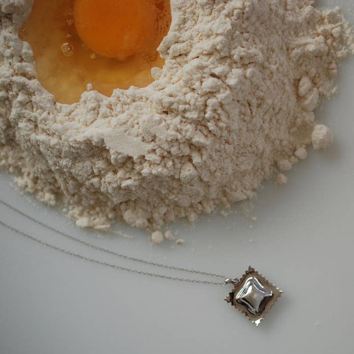 Delicacies Jewelry - Wholesale Pendant/Charm Necklace - Ravioli Pasta Necklace, Yellow Gold Plated, By Delicacies Jewelry - Every Purchase Fights Hunger! (Foodie Gift, Pasta Jewelry)