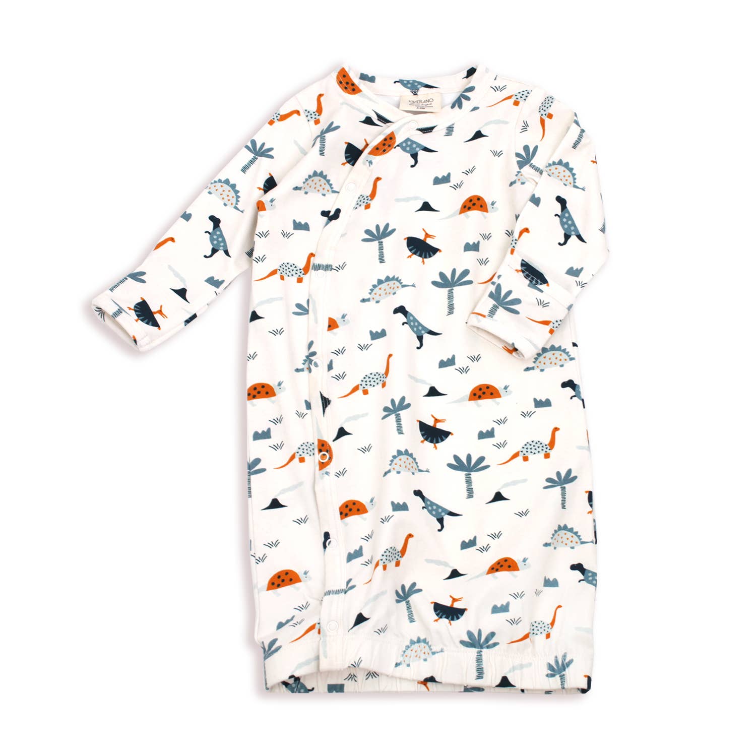 Viverano Organics – Vestido de noite - Bebé por atacado – Vestido de dormir Dino Print Baby Kimono (algodão orgânico)1