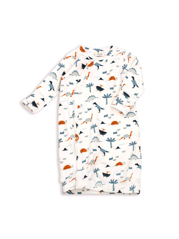 Viverano Organics - Wholesale Babygown - Baby - Dino Print Baby Kimono Sleep Gown (Organic Cotton)1