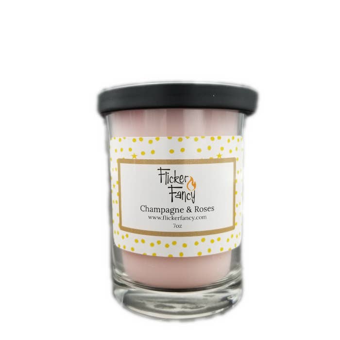Champagne & Roses Scented Jar Candle for wholesale by Flicker Fancy