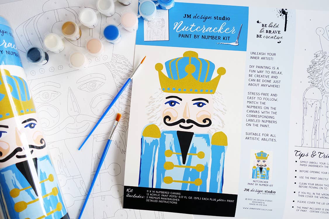 JM Design Studio - Wholesale DIY Craft Kit - Nutcracker Paint by Number Kit with Glitter Paint BLUE HUES1