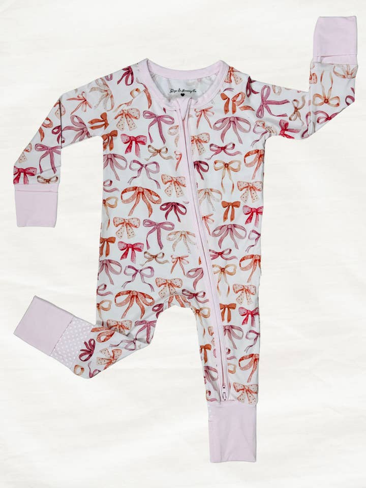 Tied With Love Bow Zippy Pajama for wholesale by Gigi & Ninny Co
