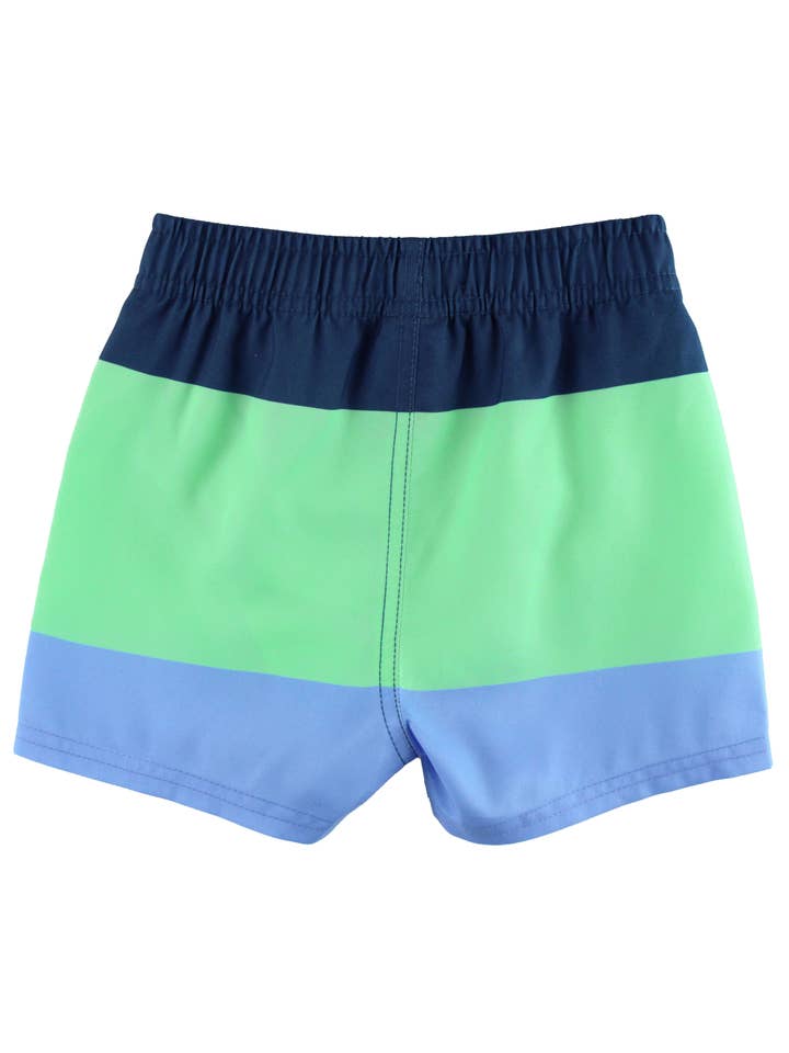 RuffleButts + RuggedButts - Wholesale Swim Shorts - Kids - Boys Mint & Blue Color Block Swim Trunks