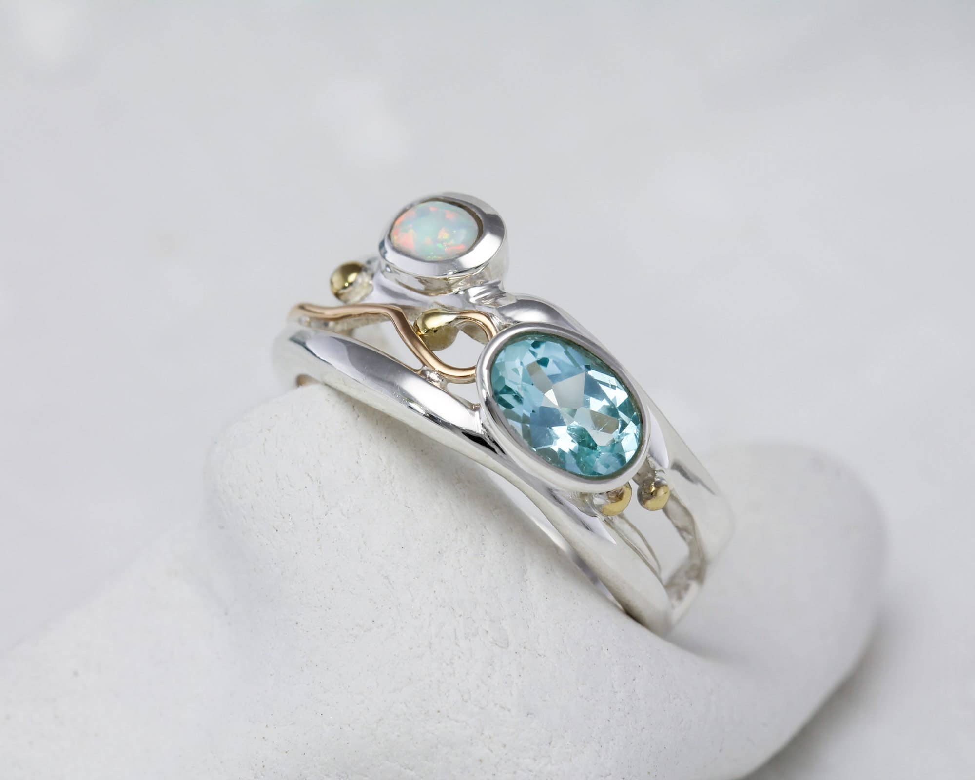 Banyan Jewellery - Wholesale Multi-Stone Ring - Handmade Blue Topaz & Opal Sterling Silver Ring 2