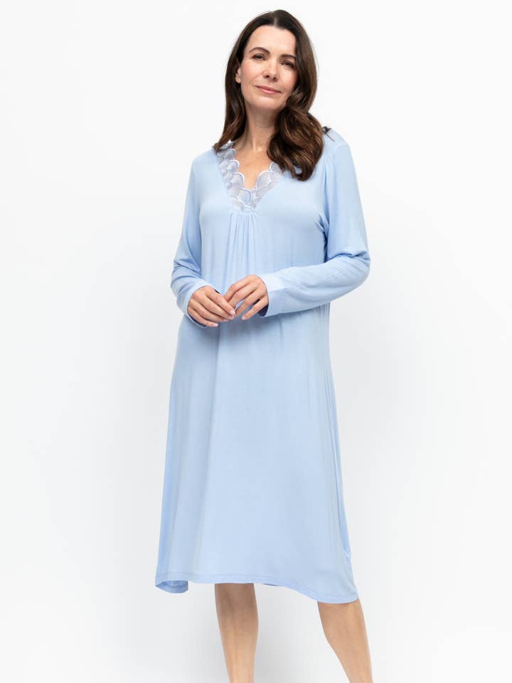Lucy Blå Jersey V-ringad Långärmad Nattlinne för wholesale av Cyberjammies