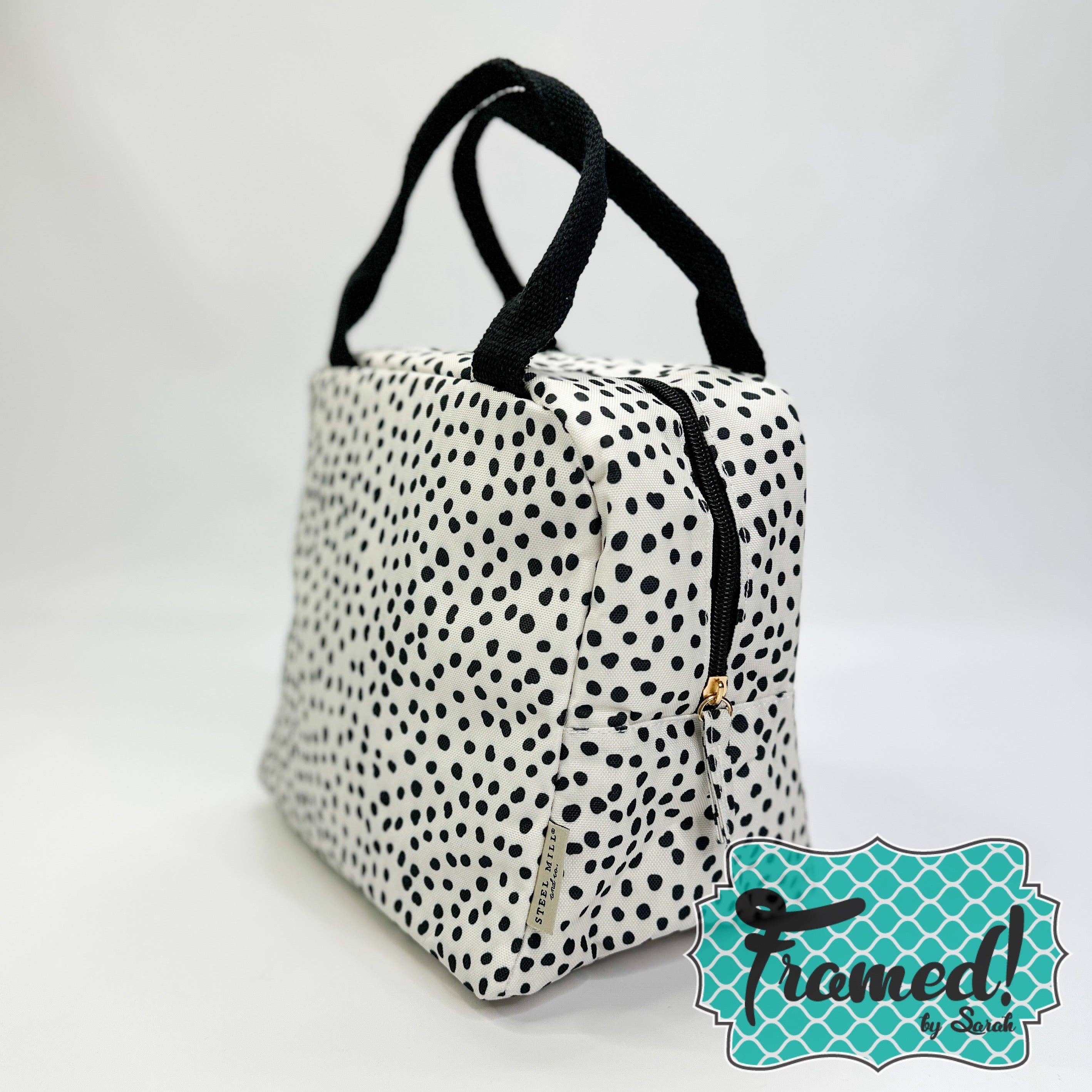 Framed By Sarah – wholesale Lunch bag/box – Black & White Spotted Insulated Lunch Tote3
