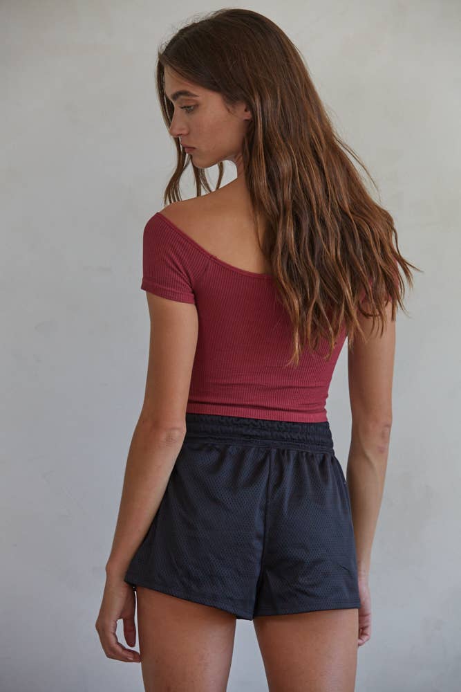 By Together - Wholesale Knit Top - Women's - S1054 | Knit Seamless Ribbed Off Shoulder Crop Top7