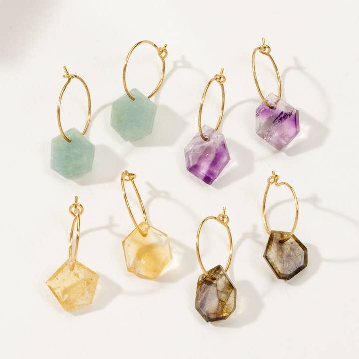 Luna Norte - Wholesale Hoop Earrings - 14Kt Sterling Silver Geometry Mini Hoop Earrings- Aquamarine