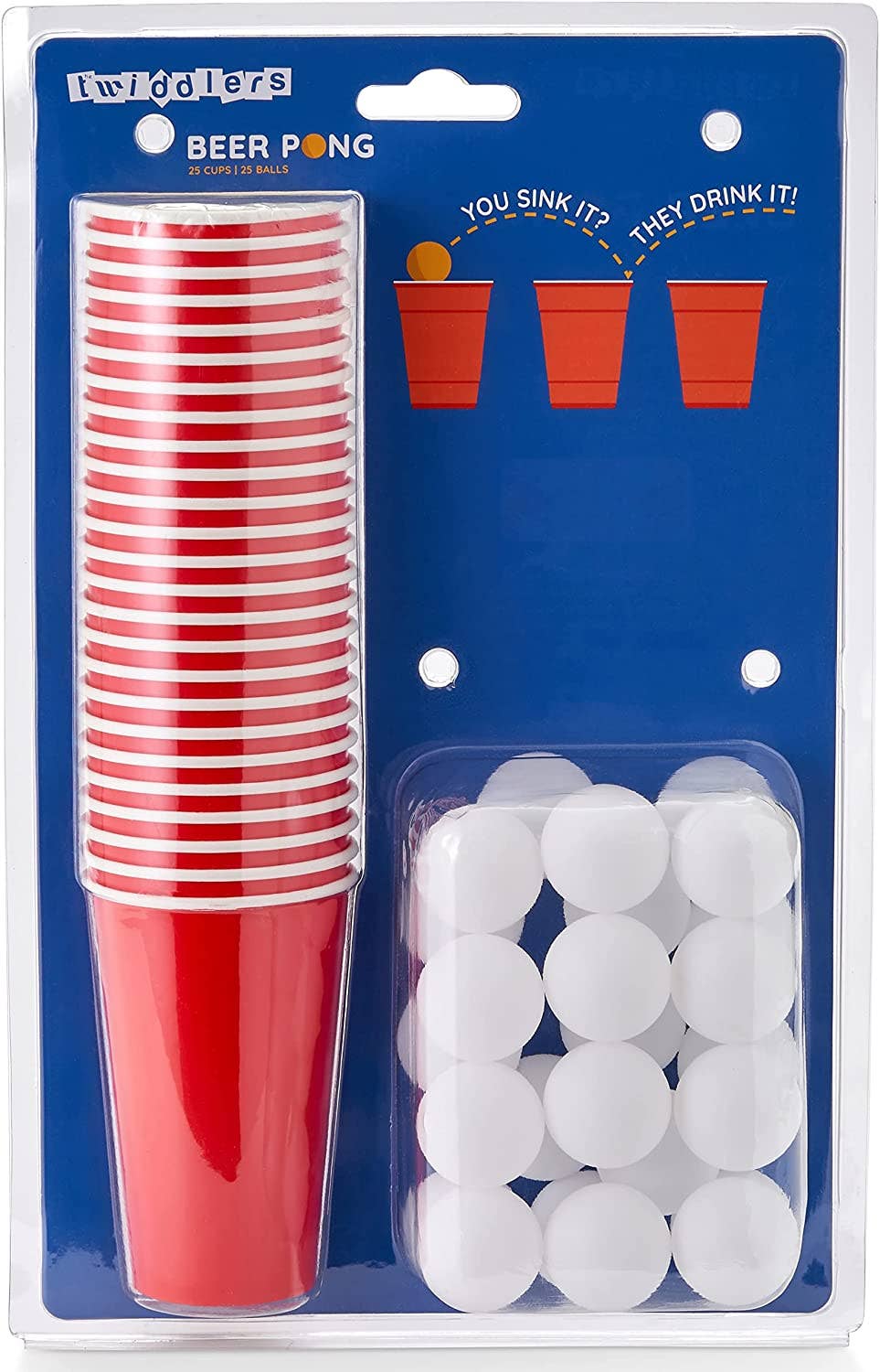 The Twiddlers - Vente Jeux de société - Set de Beer Pong 50 pièces - 25 gobelets rouges en plastique et 25 balles8