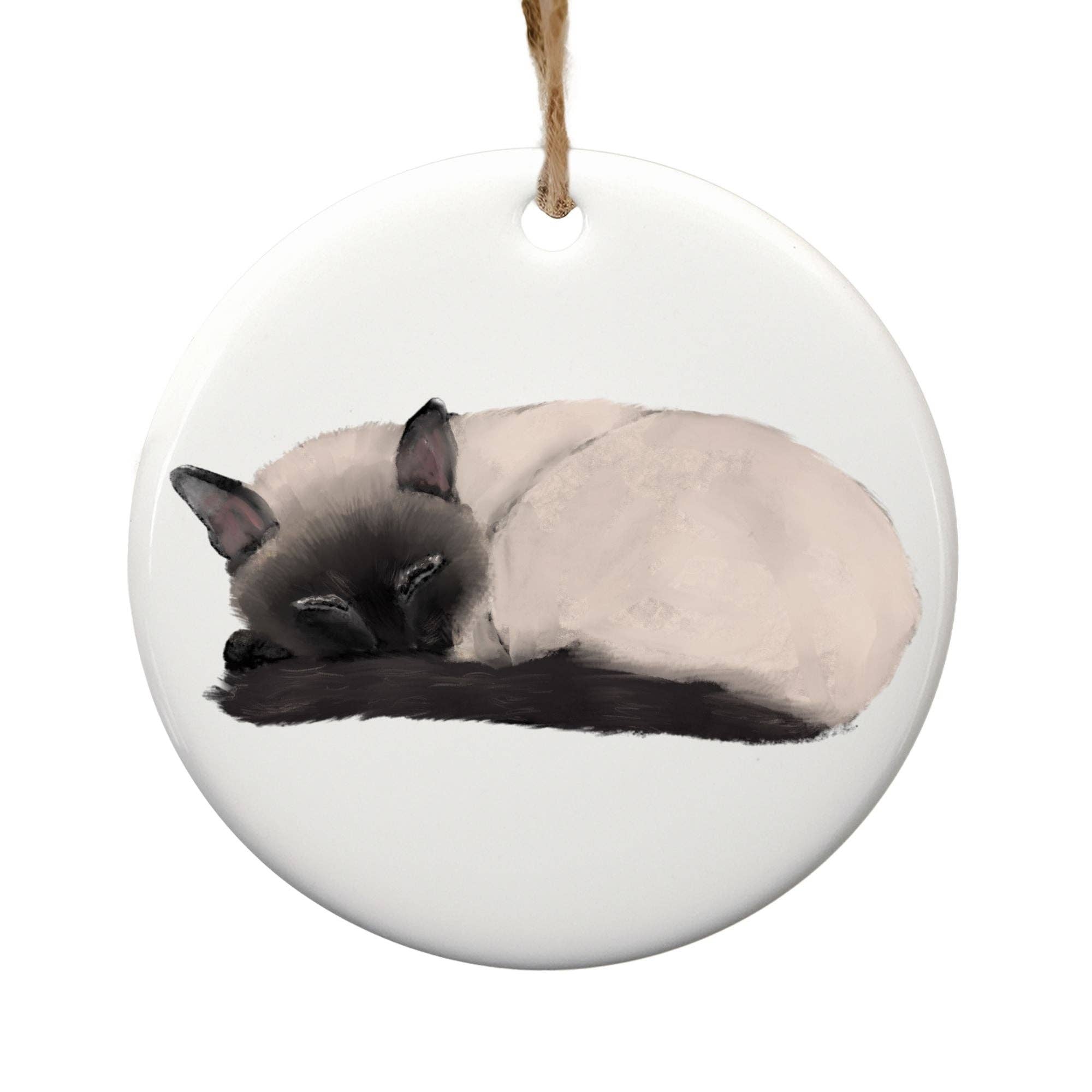MerikaArt - Wholesale Ornament - Sleeping Siamese Cat Ceramic Ornament0