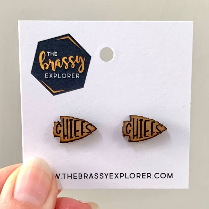 Kansas City Chiefs Wood Stud Earrings for wholesale by The Brassy Explorer