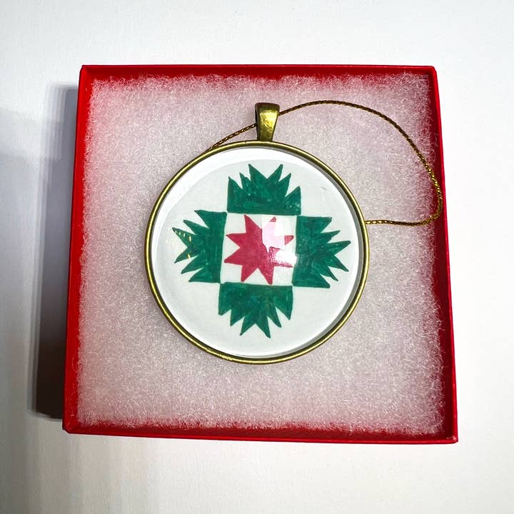 Quilt Design Jewelry - Wholesale Ornament - Quilt Design Christmas Ornament, Xmas Star Green/Red3