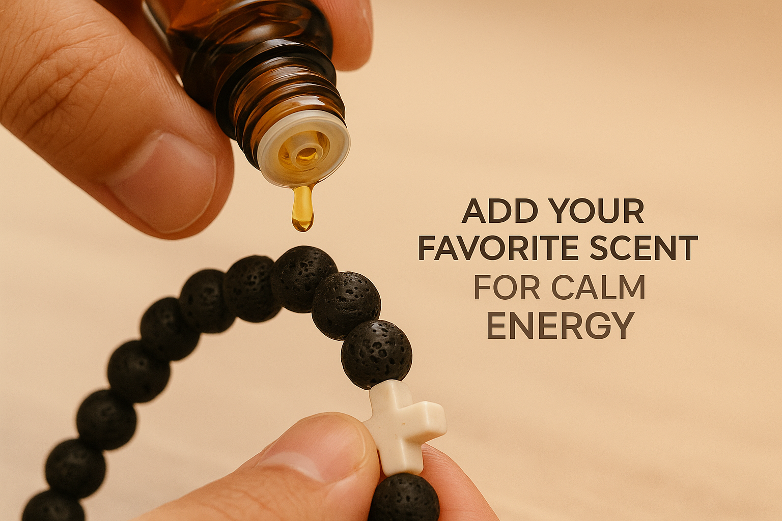 Gemscape UK - Wholesale Beaded Bracelet - Lava Rock & Black Onyx Beaded Bracelet with Cross – Healing 8