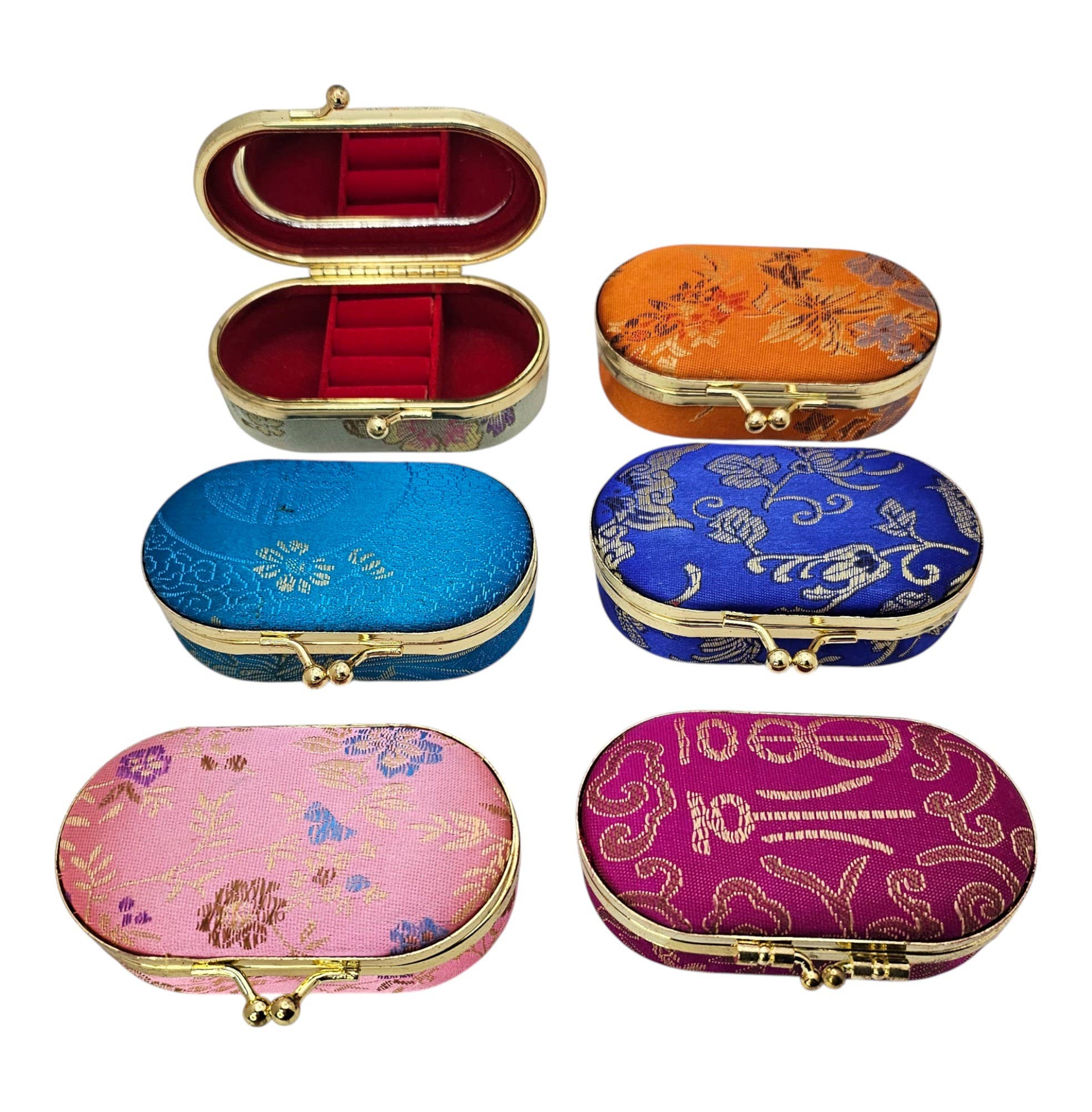 T-Trove Asian Decor - Wholesale Jewelry Box/Organizer - Oval Travel Jewelry Boxes- Assorted Color/ Pattern1
