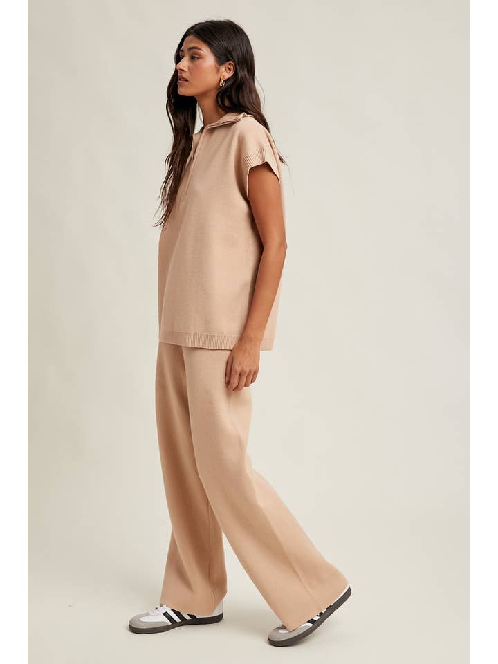 TAUPE SWEATER KNIT TOP AND PANTS SET / WL25-10981 for wholesale on Faire1