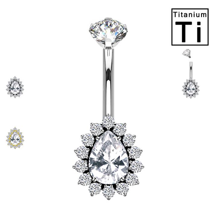 Awaken - Venta al por mayor Pendiente sin pareja - Piercing Banana Ombligo en Titanio con Cristal Gota