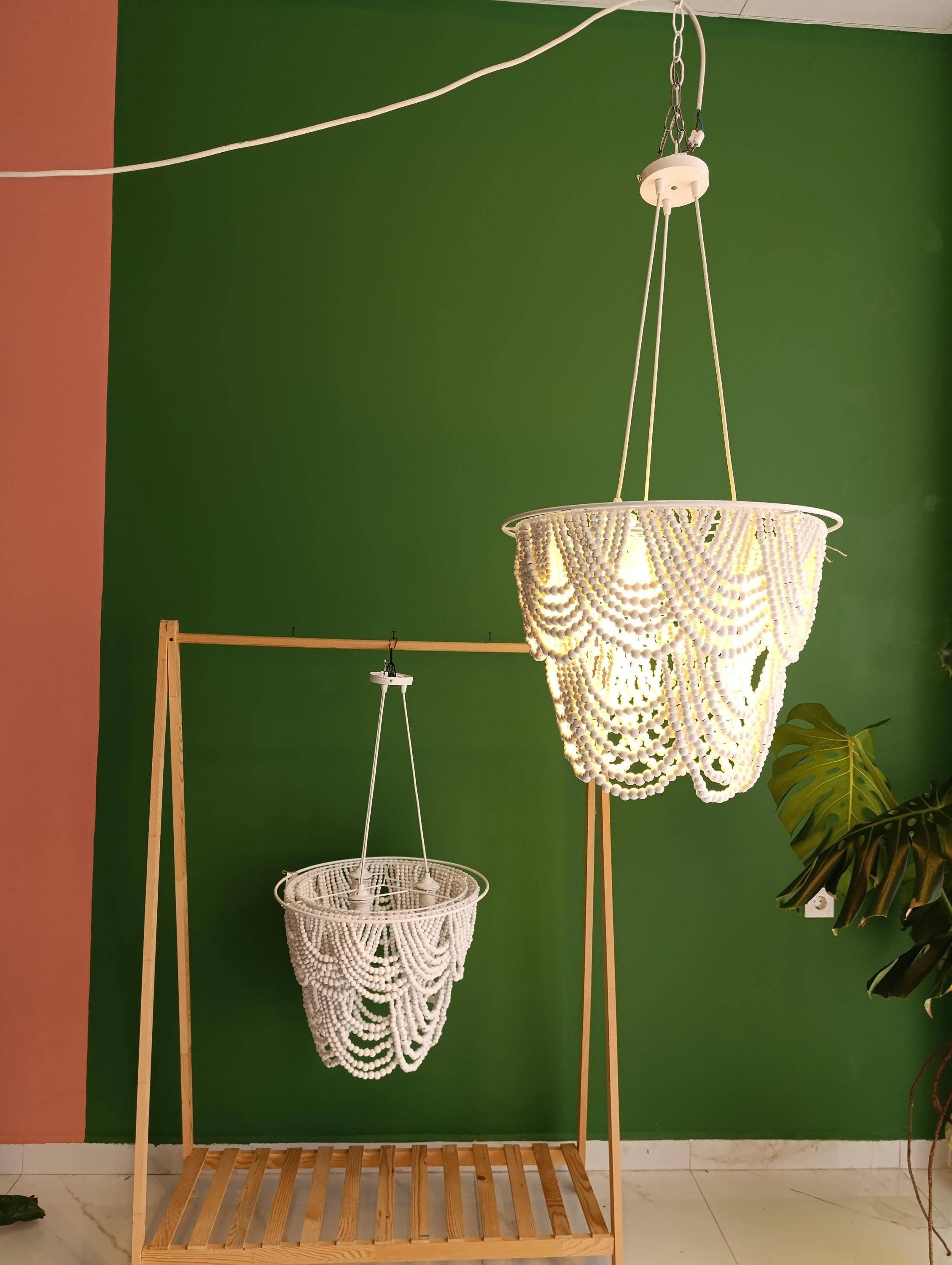 Joy's Arts – wholesale Ljuskrona/hängande ljus – Träpärlampa - Rustik Boho Taklampa - Taklampa i Bondgårdsstil för Sovrum, Barnkammare9