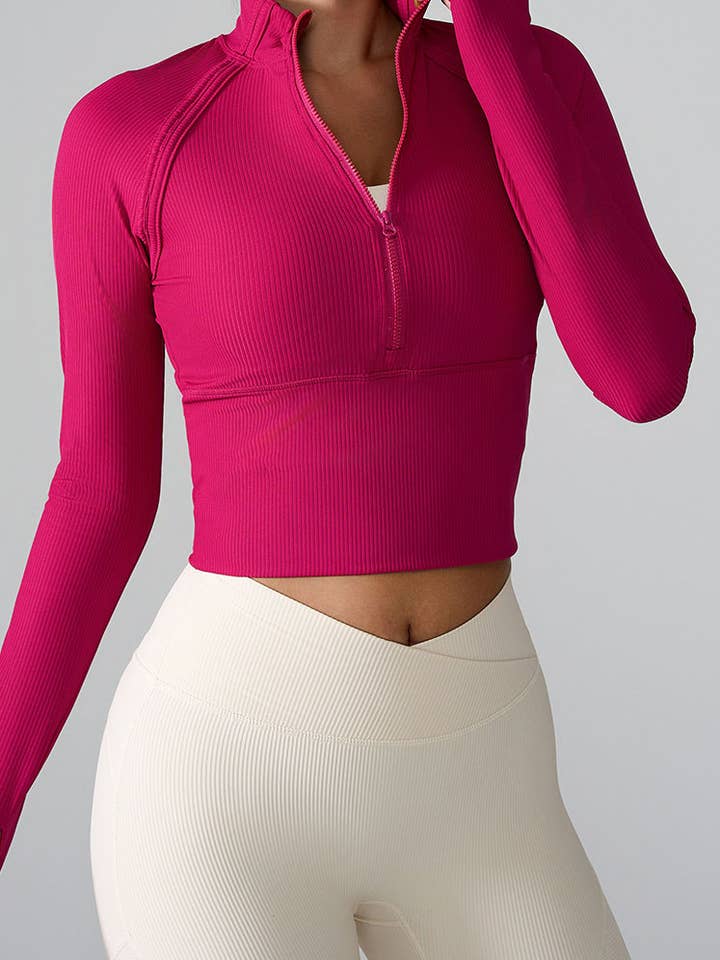 Long Sleeve Half zip Yoga Tops Athletic Slim Fit Sweatshirt for wholesale by Crave by FW