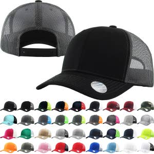 Blank Trucker Hats - Structured Mesh BK Caps (Compare to Richardson Trucker Hats 112) Blue / Black