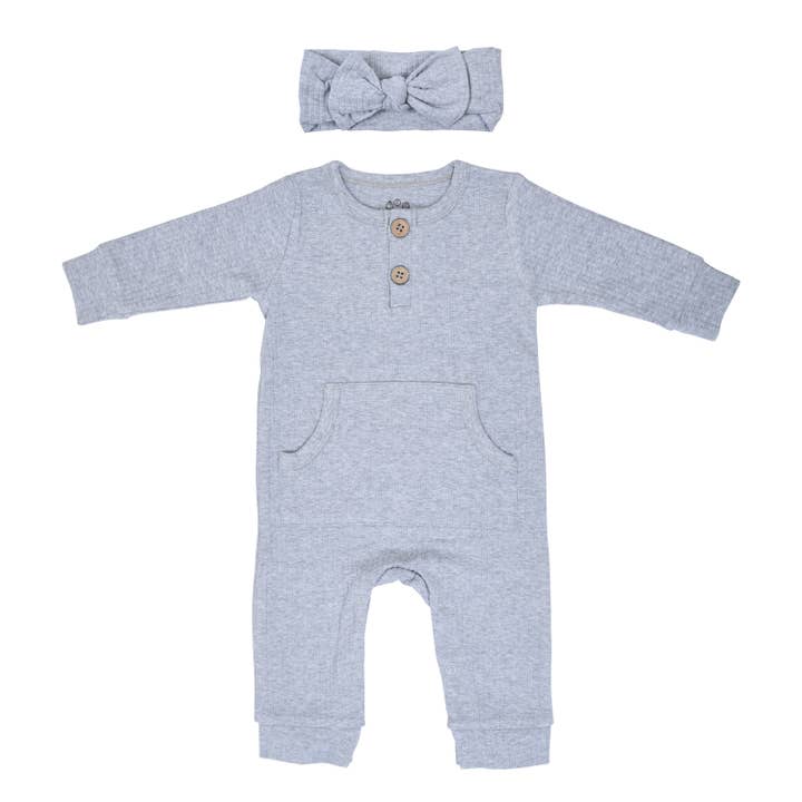 Three Little Tots - Wholesale Jumpsuit - Baby - Baby Ribbed Playsuit with Pockets and Bow2