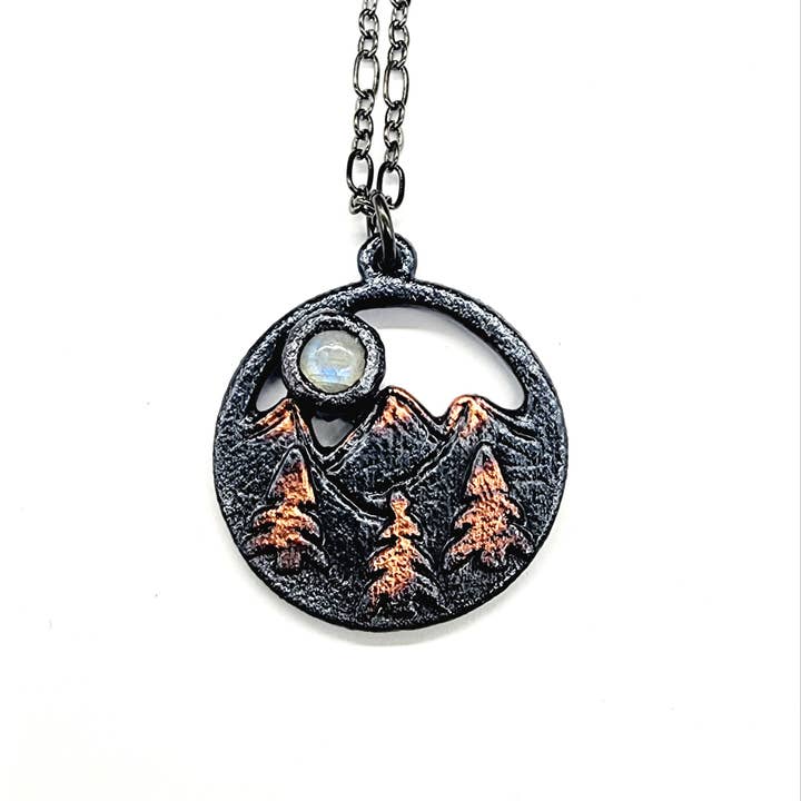 MergingMetals - Wholesale Pendant/Charm Necklace - Midnight Moon Rainbow Moonstone Pendant Necklace