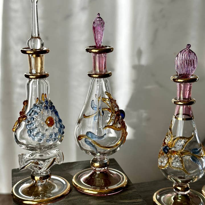 Arabazaar Gallery LLC - Wholesale Perfume/eau de toilette - Luxury Embossed Glass Design Egyptian Handblown Perfume Bottles, Set of Five Variety3