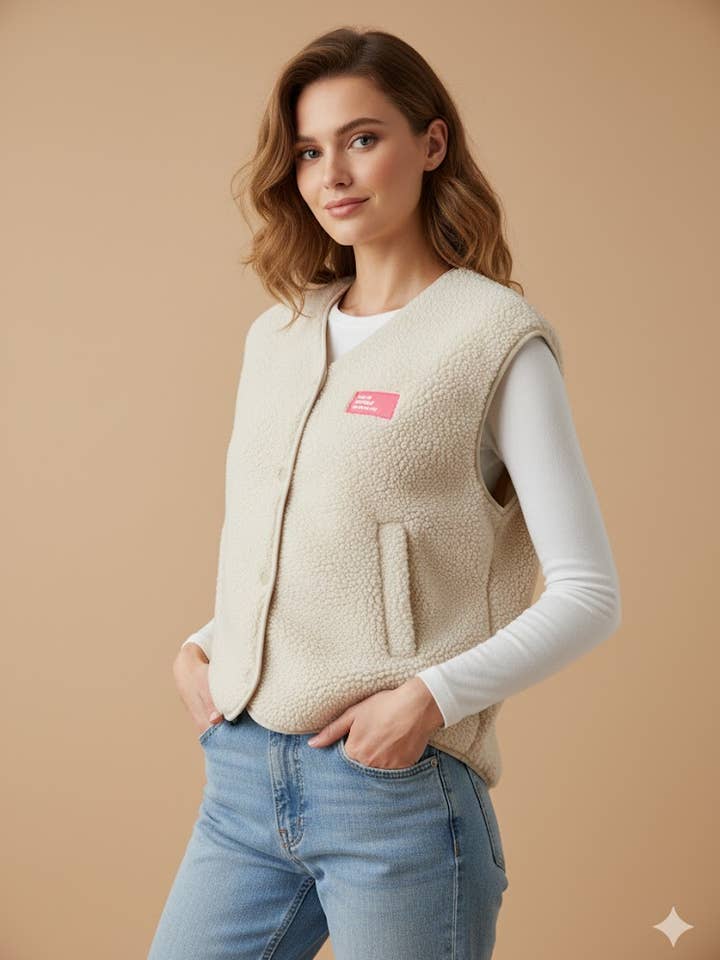 Textured fleece sleeveless vest for wholesale by VICTORIA&ISAAC