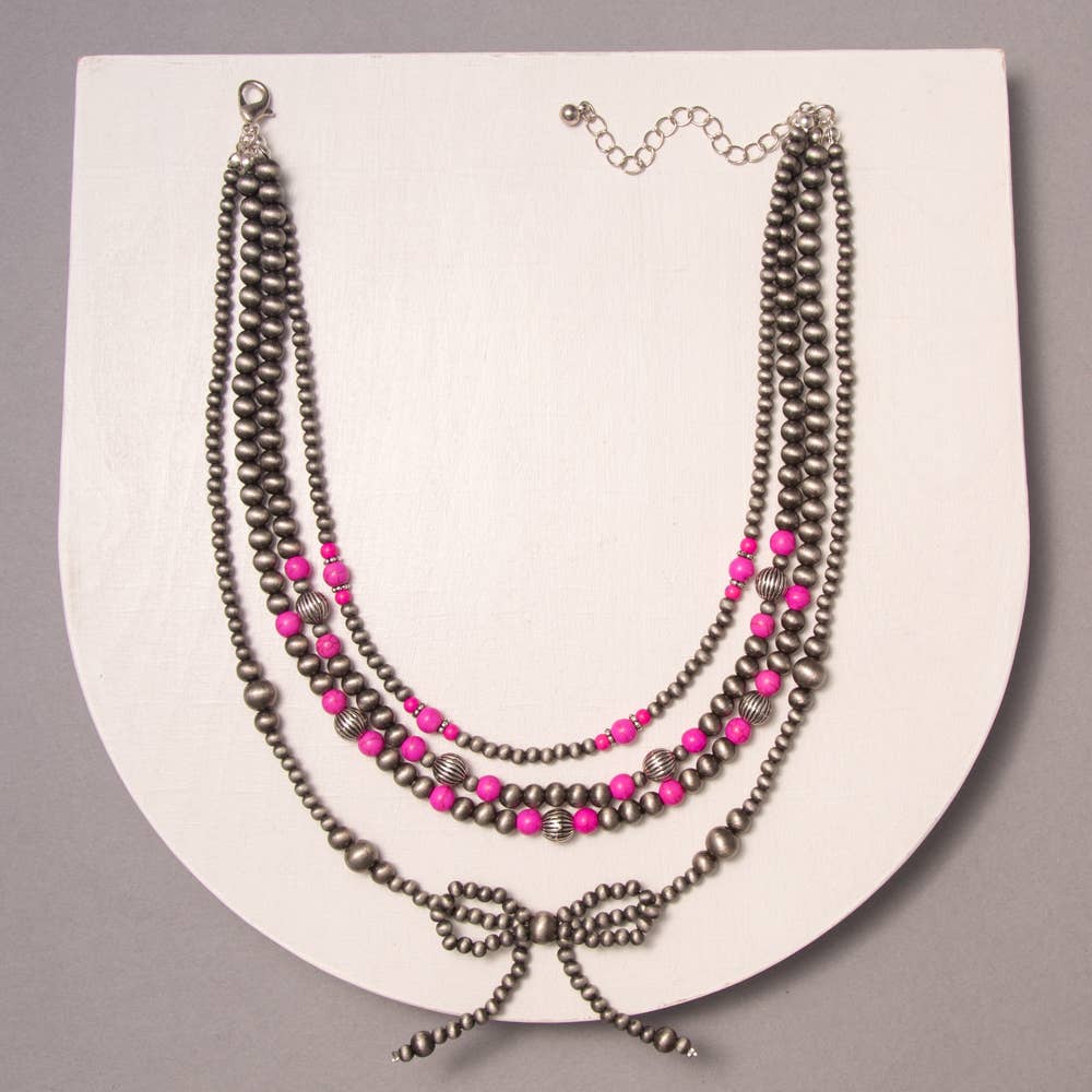 SP Sophia Collection - Wholesale Beaded/Pearl Necklace - Multi-Strand Western Beaded Necklace with Long Tail Bow2