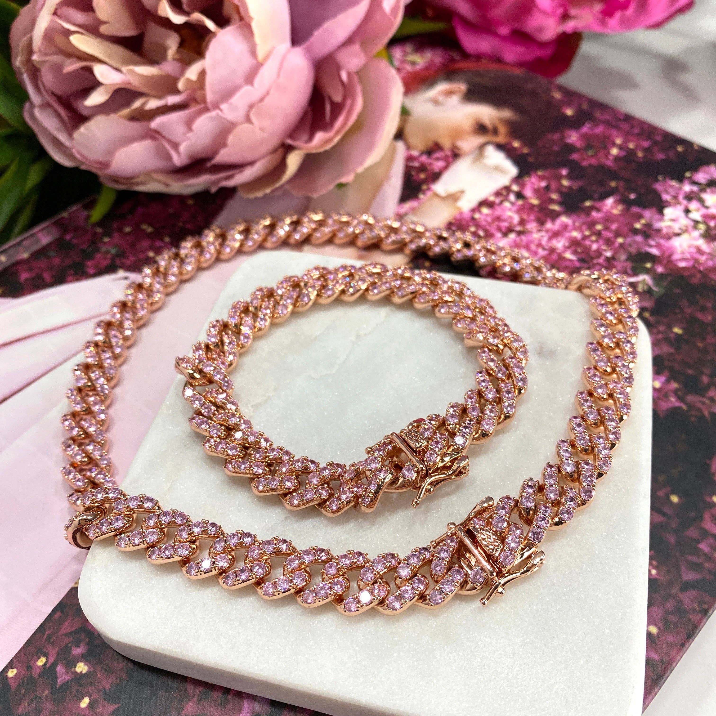 Luxus Accessories - Wholesale Jewelry Set - 14k Rose Gold Filled Cuban Link Iced Chain or Bracelet Set8