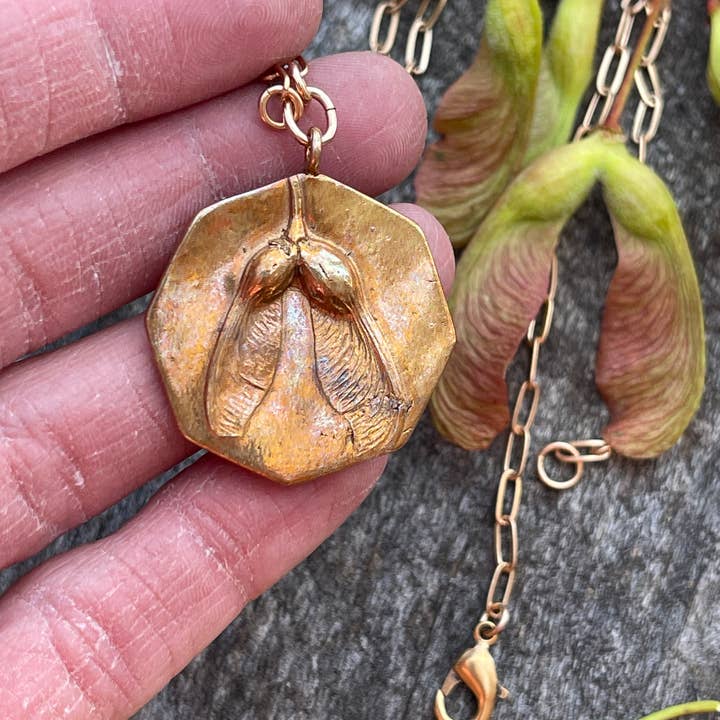 Maple Seed -Dbl Octagon Necklace (Silver, Bronze, or Copper) for wholesale by Ozark Impressions Jewelry