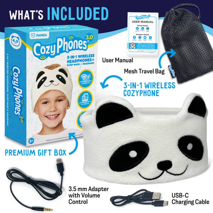 CozyPhones Kids Headband Headphones - Case of 12 PANDA for wholesale by CozyPhones