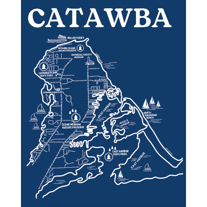 Catawba Map Blue for wholesale by Whereabouts Shop