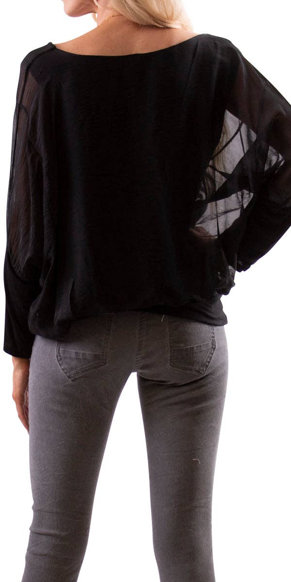 Gigi Moda - Vente Chemisier – femme - Blouse en soie à manches longues et col en V avec taille à bandes25