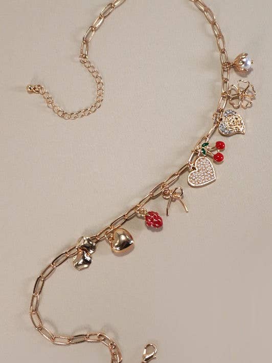 Multi Charm Bow Cherry Heart Halsband för wholesale av SurelyMine