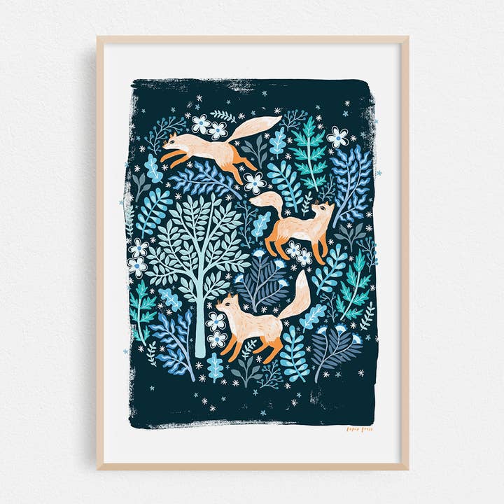 Foxes In The Forest Artists Print Wall Art for wholesale by Papio Press