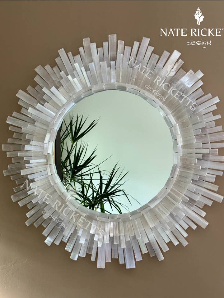 Selenite Crystal Starburst Mirror for wholesale by Nate Ricketts Design