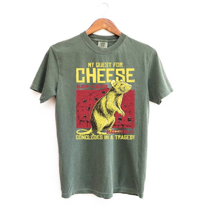 Blue Giraffe Inc – wholesale Screen printed t-shirt – unisex – The Quest for Cheese Mouse T-Shirt4