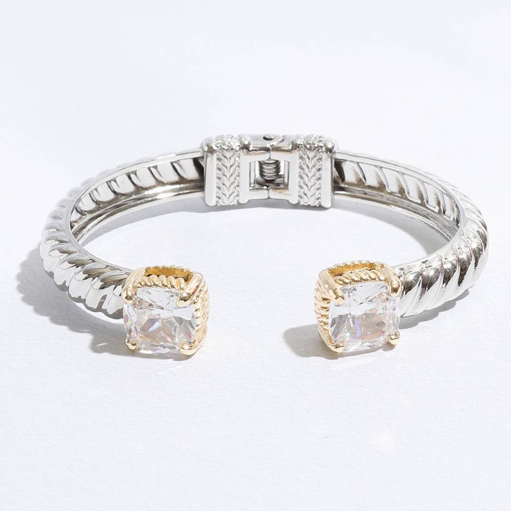 Fashion City - Wholesale Cuff Bracelet - Colored Square Rhinestone Edge Bangle Bracelet7