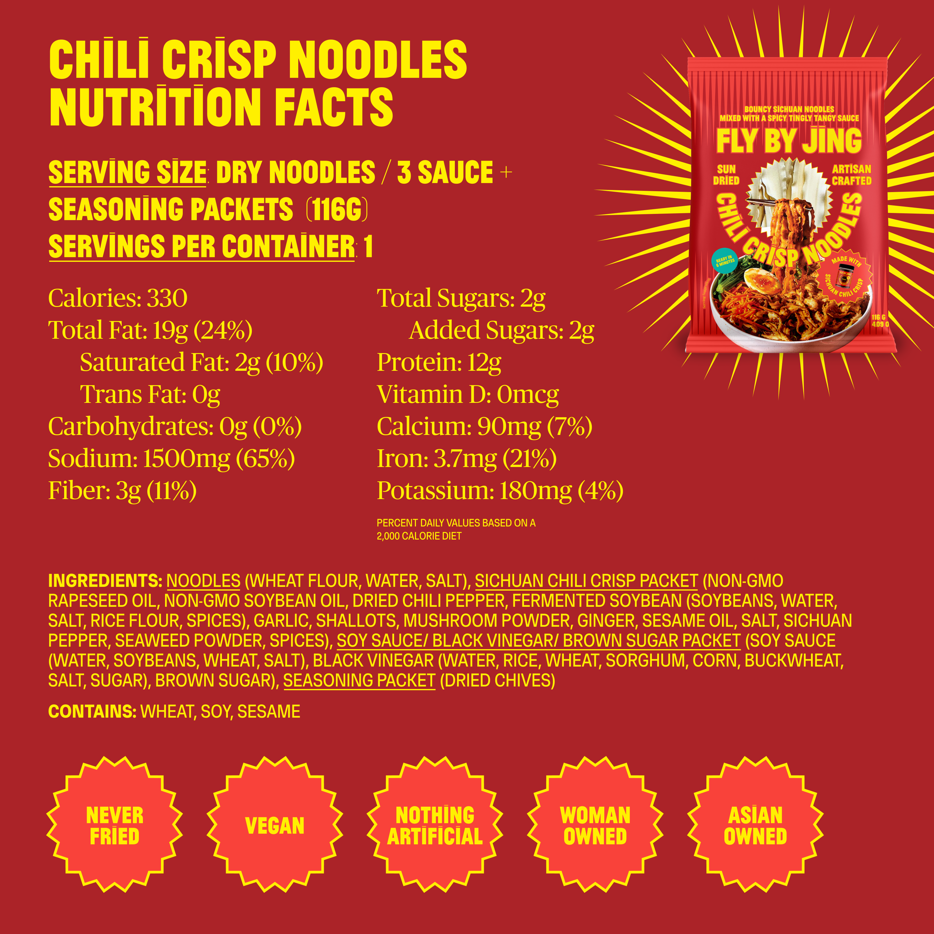 Fly By Jing - Vendita all'ingrosso Ramen - Noodles al Peperoncino Croccante (confezione da 6 in scatola pronta per l'esposizione)7