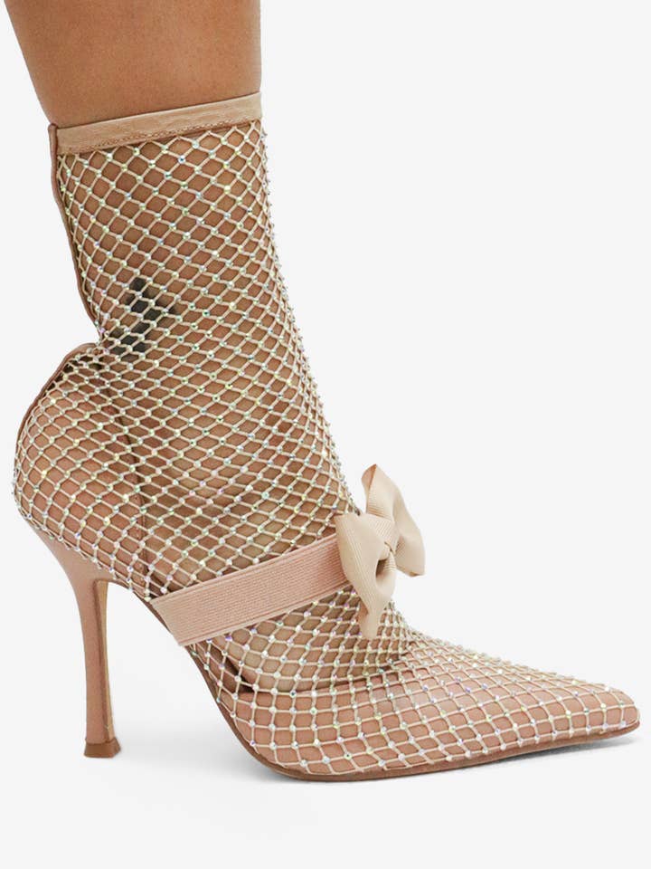 Lemonade Shoes - Wholesale High Heels - Women's - GAZILLION - Rhinestone Mesh Heels w/ Bow 10