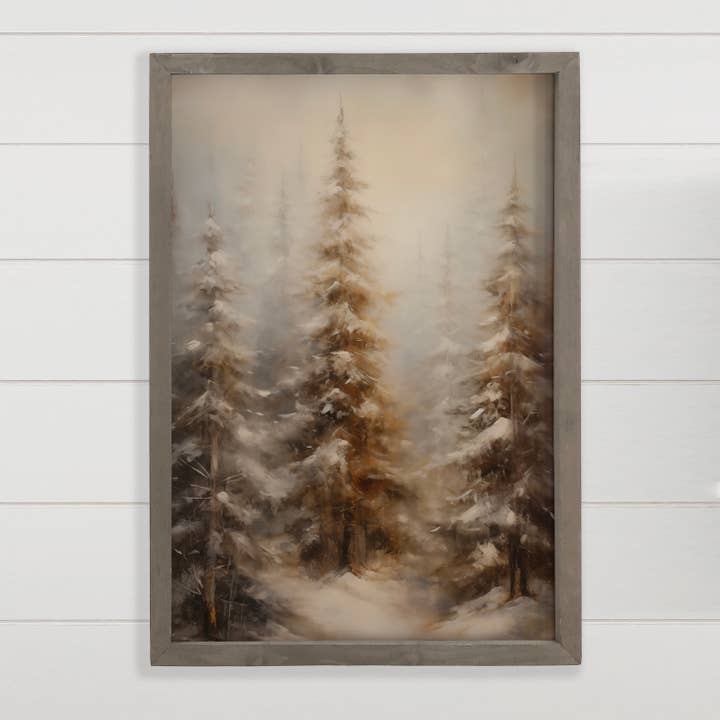 Hangout Home - Wholesale Art print - Tall Winter Pine Trees - Winter Canvas Art - Wood Framed Art
