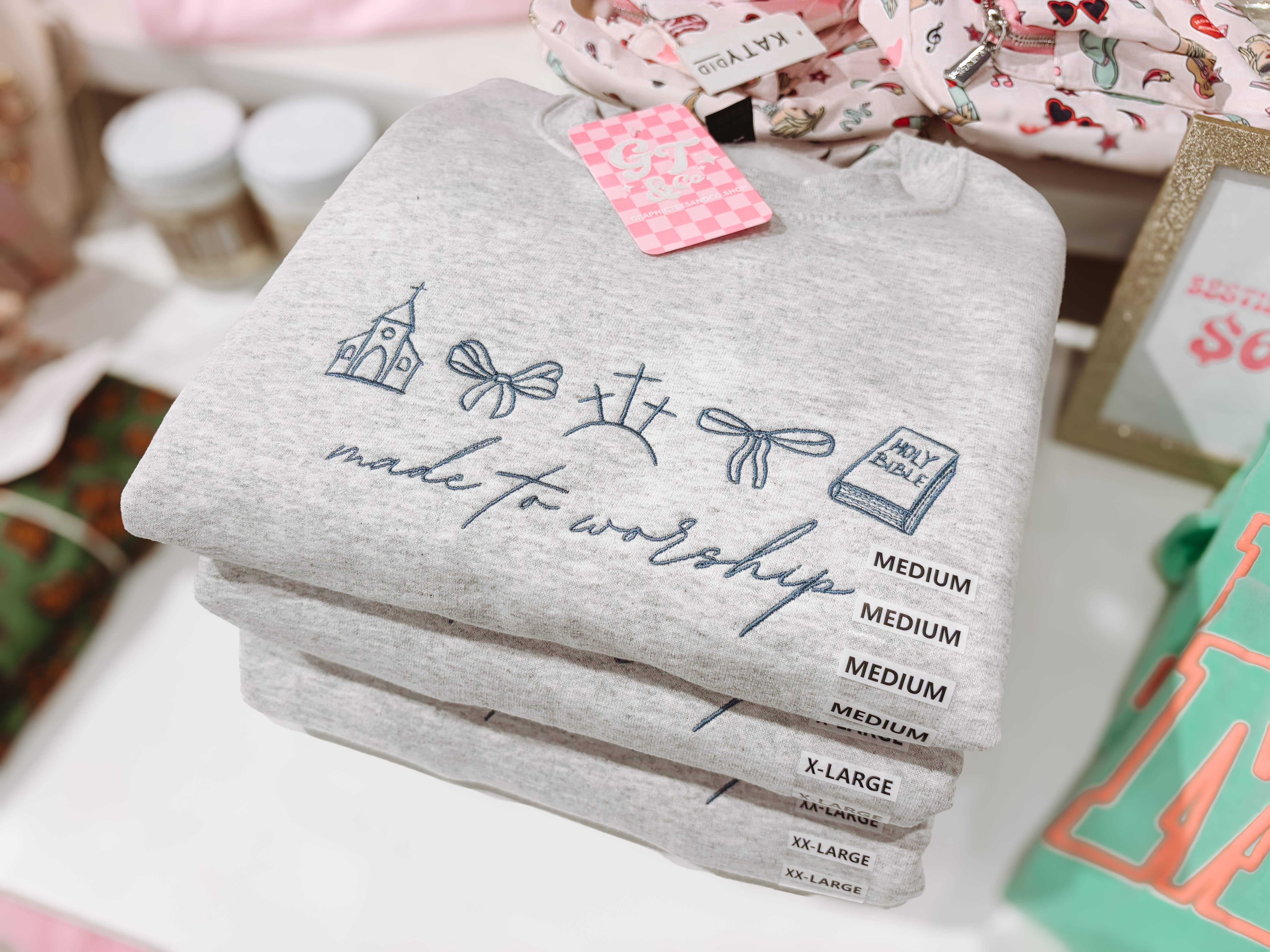 Graphic Tees & Co. - Wholesale Sweatshirt - Women's - Made To Worship Embroidered Crewneck | Church Sweatshirt1