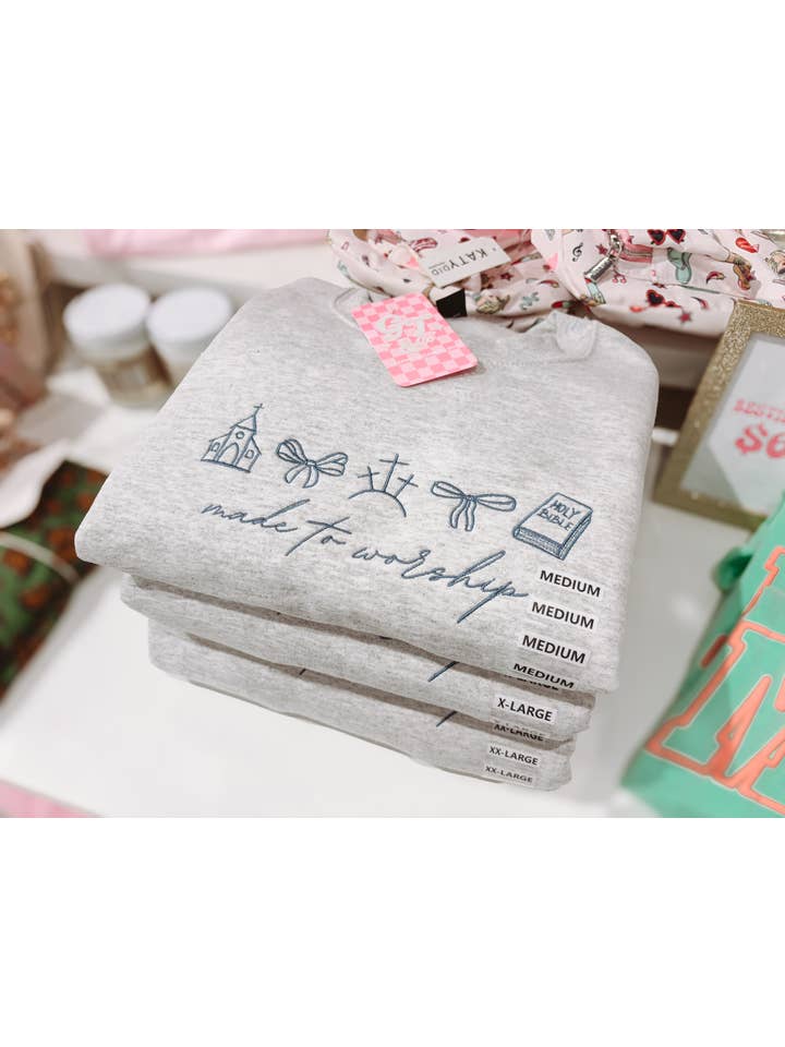 Graphic Tees & Co. - Wholesale Sweatshirt - Women's - Made To Worship Embroidered Crewneck | Church Sweatshirt1