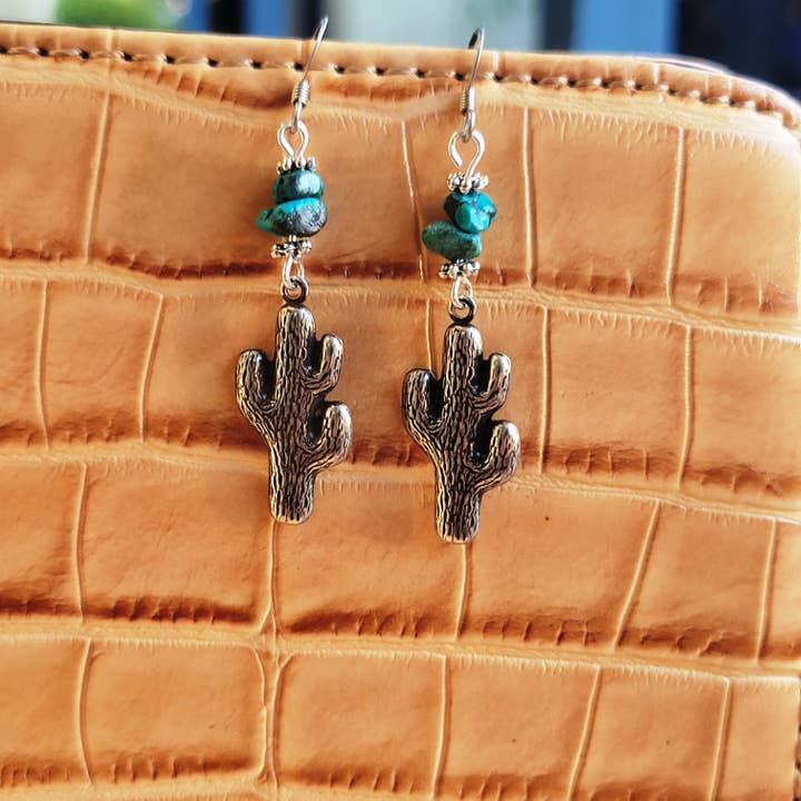 Turquoise & Silver Mini Cactus Earrings for wholesale by Julie Rose Originals