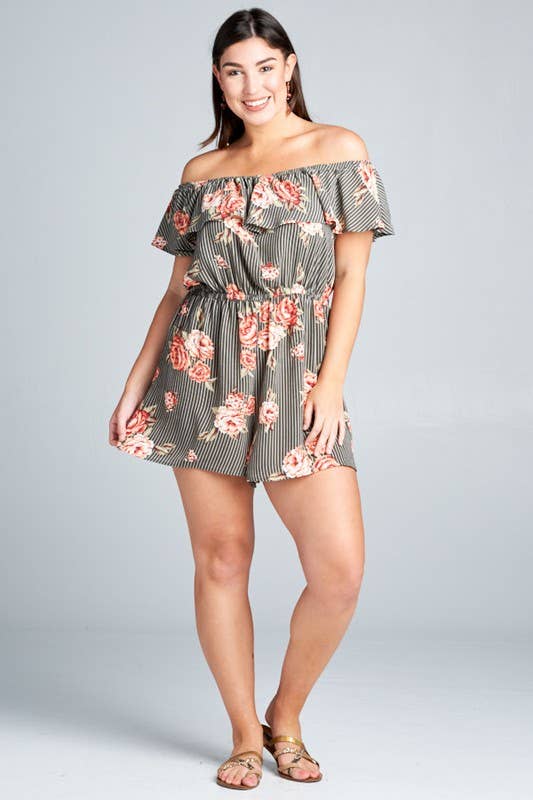 Emerald Collection - Wholesale Romper - Women's - ETK-7188-PL Plus Size Off Shoulder Romper3