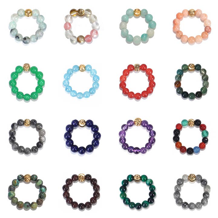 Gypsy Soul - Vendita all'ingrosso Anello midi/a fascia - Anelli elasticizzati con pietre preziose, assortimento di 30 pezzi
