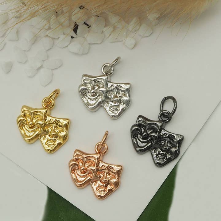 Happy and Distressed Mask Charm, Sku#Y670 for wholesale by BestBeads&Beyond